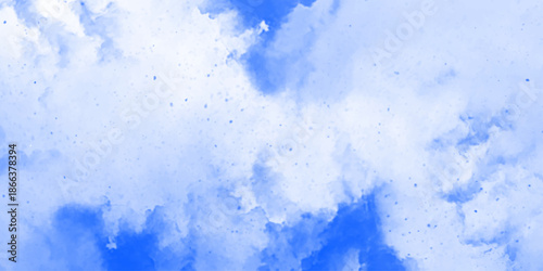 Panorama of blue sky and White cloud nature background .Classic hand painted Blue watercolor background for design.Aquarelle hand painted paper textured canvas for vintage ,invitation card, template.	