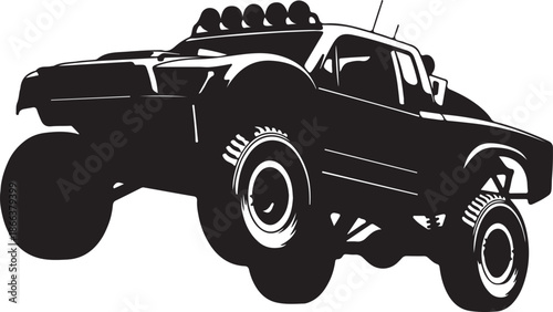 Monster truck with large wheels and spotlight on transparent background