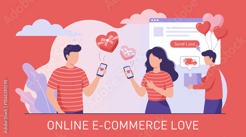 Couples expressing love through online e-commerce