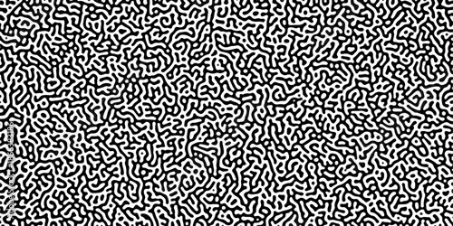 Turing reaction diffusion monochrome seamless pattern with chaotic motion .Linear design with biological shapes. Organic lines in memphis. abstract turing organic wallpaper background .	

