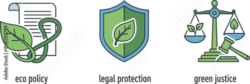 Eco Sustainability Symbols Representing Nature and Environment for Green Justice and Legal Protection