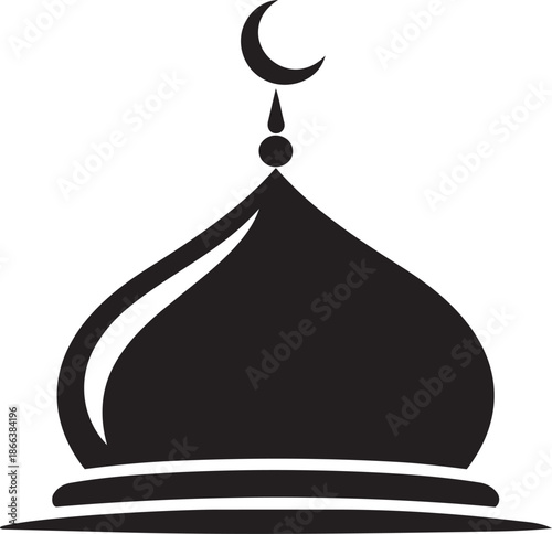 Mosque Dome Silhouette with Crescent Moon Finial Architectural Element