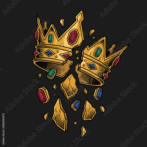 Broken Golden Crown Symbolizing Downfall.