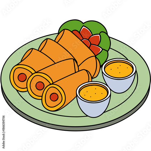 A Plate of Dosa Rolls and Chutney in Minimal Design