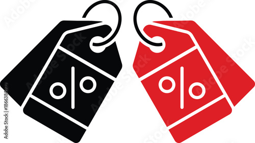 Discount percent tag icon set.Shopping tag, discount coupon, label with percentage symbol, low price.Promotion price tag icon collection.