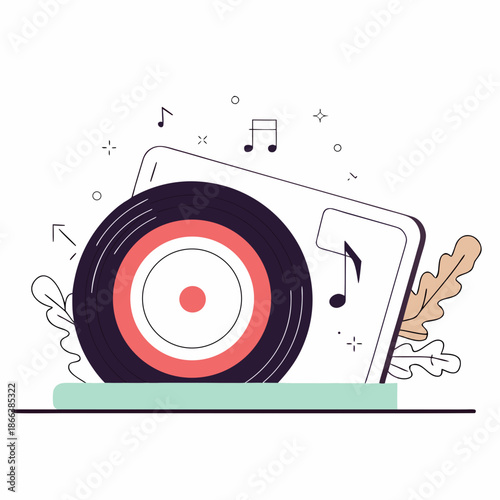 Illustration of a Retro Vinyl Record on a Turntable
