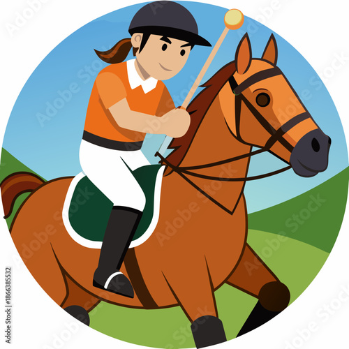 Polo player on a horse in an active polo match