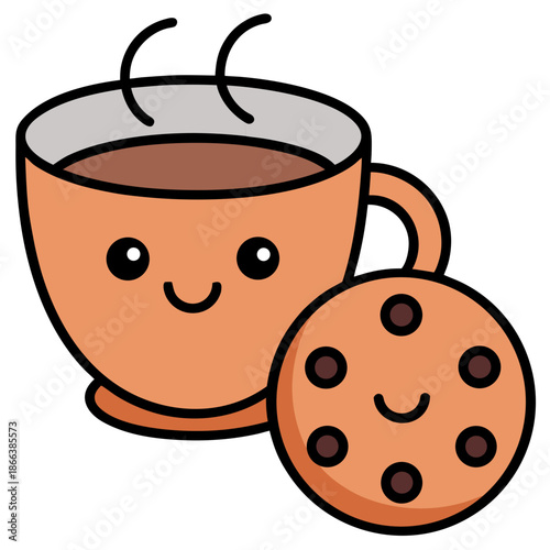 Smiling Cup of Tea and Cookie with Happy Faces