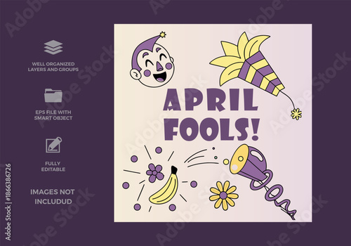 April fools day celebration with fun pranks and festive elements vector illustration