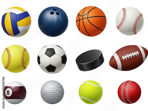 Collection of sports balls isolated on transparent background
