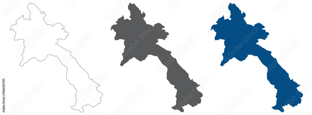 Fototapeta premium Laos map plain set. Map of Lao PDR in blank set.