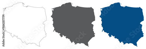 Poland map plain set. Map of Poland in high details  in blank set.