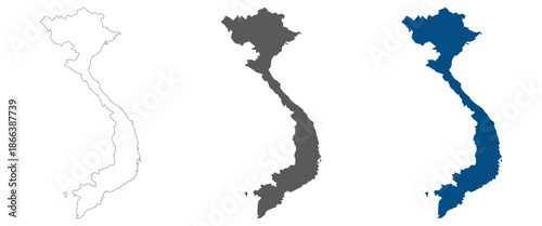 Vietnam map plain set.  Map of Vietnam in blank set map.