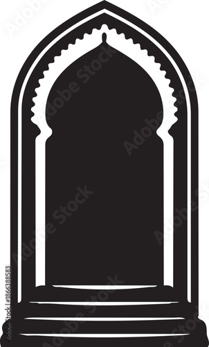 Empty Mosque Mihrab Prayer Niche Silhouette, Architectural Symbol of Islamic Worship and Direction