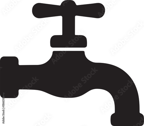 Simple black and white illustration of a water tap or faucet design