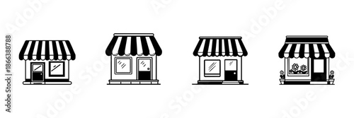 Small Retail Shops In Hand Drawn Style Set. Local Business, Storefront, Boutique Doodle Sketch Collection. Commercial Building Illustrations. Isolated Vector Illustration