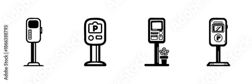 Parking Meter Icons In Hand Drawn Style Set. Urban Payment, Parking Management, And Public Space Design Doodle Sketch Collection. Isolated Vector Illustration