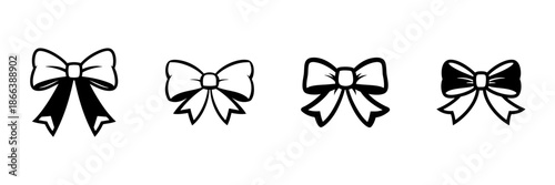 Bow Tie Icons In Hand Drawn Style Set. Decorative Ribbon, Gift Wrapping, Fashion Accessory Doodle Sketch Collection. Elegant Design Elements. Isolated Vector Illustration