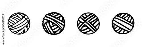 Yarn Ball Icons In Hand Drawn Style Set. Knitting, Crochet, Crafting Supplies Doodle Sketch Collection. Textile Art, Hobby, Diy Projects. Isolated Vector Illustration