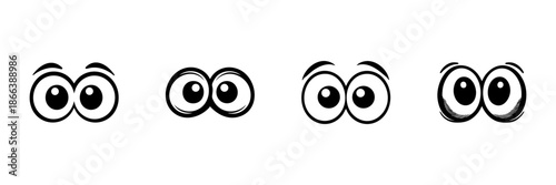 Cartoon Eyes Expressions In Hand Drawn Style Set. Playful And Curious Eye Designs Doodle Sketch Collection. Emotive Character Illustrations. Isolated Vector Illustration