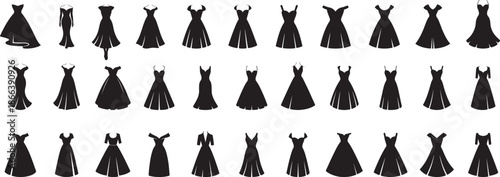 Collection of women dress Silhouette,  different fashion style, Fashionable women's dress, Clothing fashion concept,  Different shapes of dress vector illustration.