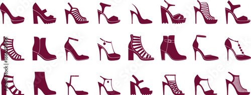 Collection of Women High Heels Silhouette,  Best Heels ideas,  Shoes, Ladies Footwear  Fashion concept for Elegant outfit design, fashion posters, shoe store banners, clothing catalogs, footwear brand