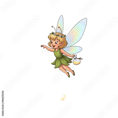 Tinker bell fairy flying with wings spread wide isolated on transparent background