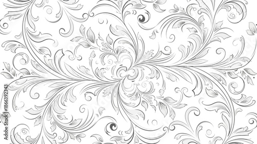 Seamless Black and White Intricate Floral Pattern on Isolated White Background
