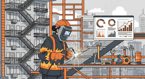 Welder at Work Construction and Data Analysis.