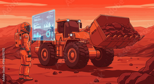 Futuristic Mars Mining Operation with Advanced Technology and Astronaut.