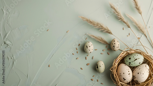 Easter eggs on wooden background banner with space for lettering 