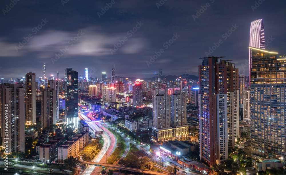 Fototapeta premium Shenzhen Luohu District Night Cityscape, Guangdong Province