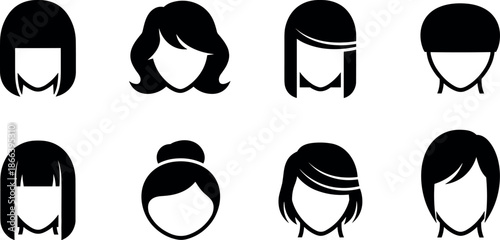 Set of minimalist female hairstyle icons and hair fashion avatars for beauty salon branding hair care products and graphic design