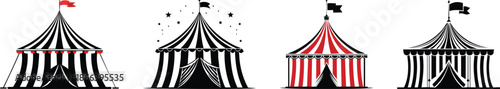 Classic circus tent big top red white stripes bold black simple outdoor event illustration