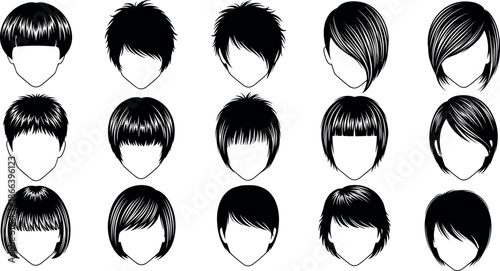Set of various vector hair silhouettes for men and women featuring modern hairstyles bangs bob cuts and edgy spiked textures