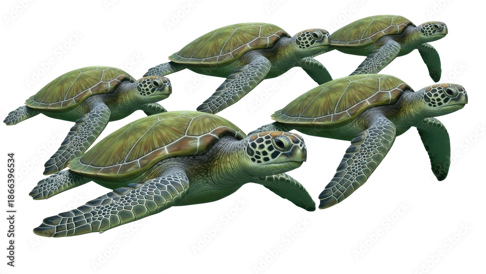 Obraz premium Group of Green Sea Turtles Swimming
