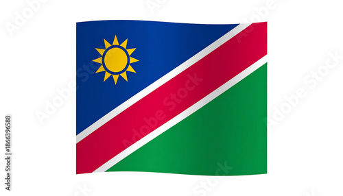 Free Download Wavy Namibia flag. Blue, red, green separated by white. Yellow sun in the blue top left - GFXLoad