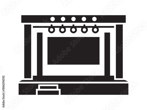 Modern concert stage icon with lights and sound equipment