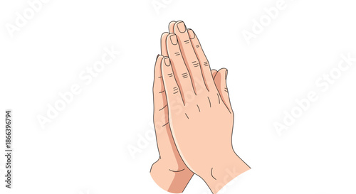 Human hands pressed together in a prayer or gratitude gesture isolated on a clean white background in realistic style.