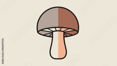 Illustration of a Mushroom with Brown Cap and White Stem.