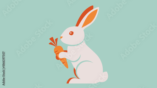 Illustration of a White Rabbit Holding a Carrot.