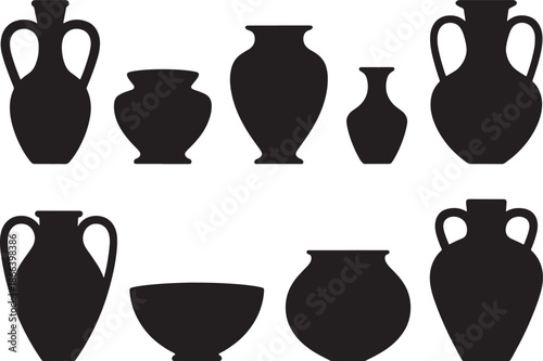 Antique Pottery and Ceramic Vase Silhouette Set Icon Bundle Set Line art