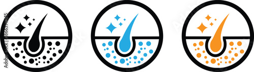 Clean Skin Pore Icon Set – Deep Cleansing Skincare Symbol in Black Blue Orange