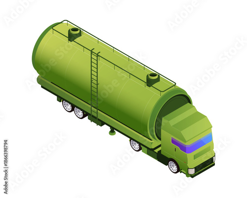 Fuel or tanker truck, isolated specialized vehicle to transport liquid fuels as gasoline, diesel or other petroleum based products. Vector petrol distribution from refineries to gas stations