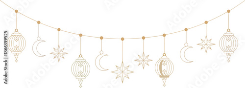 Elegant celestial decoration hanging garland with ornaments vector illustration on a white background