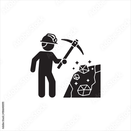 Silhouette gold miner extracts golden ore with pickaxe vector illustration