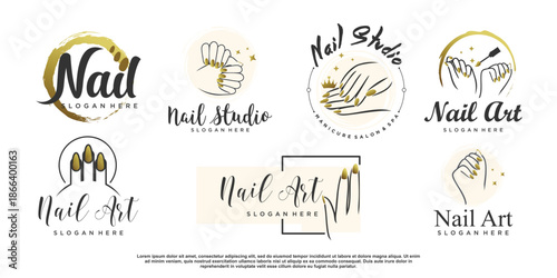 Nail salon icon logo design vector with creative unique style Premium Vector