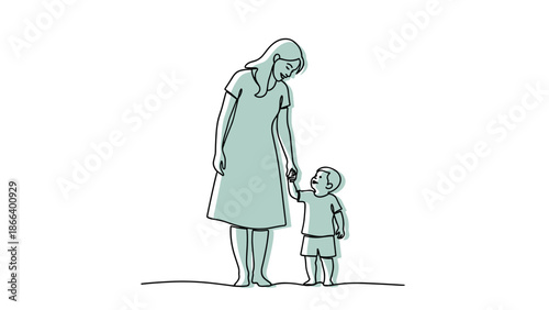 Mother and Child Walking HandinHand Illustration.