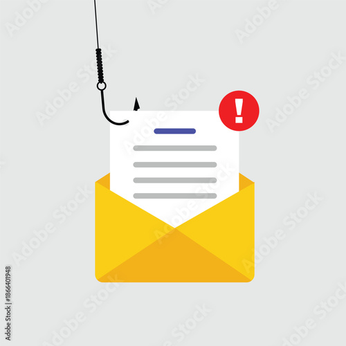 E-mail phishing attack concept. Digital online cyberattack with fraudulent scam emails. Malware scam isolated on white background vector illustration