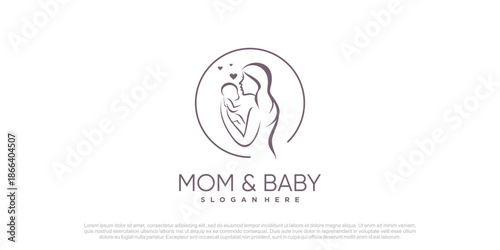 Mom and baby logo design vector with creative unique concept